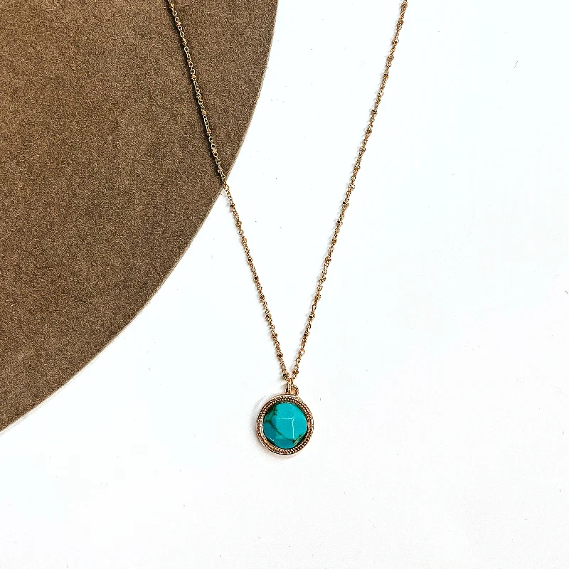 Highlight The Good Gold Tone Chain Necklace with Circle Pendant in Turquoise