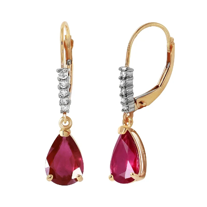 14K Solid Gold Leverback Earrings Diamond & Ruby Jewelry Deluxe