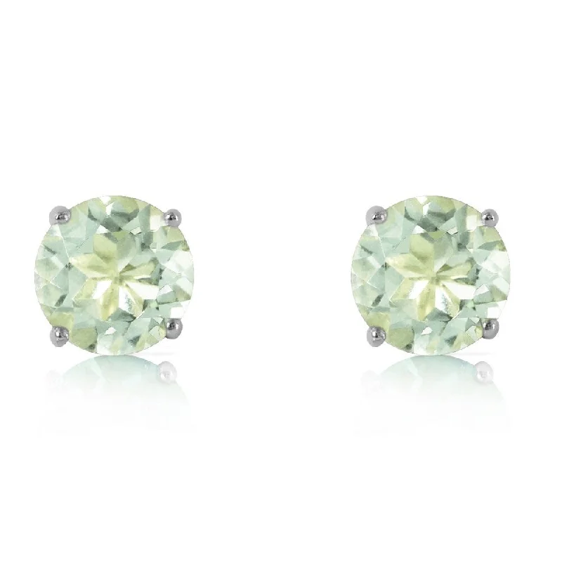 3.1 Carat 14K Solid White Gold Stud Earrings Natural Green Amethyst