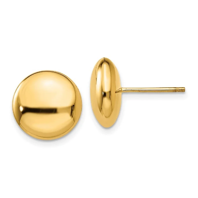 Curata 14k Yellow Gold 12mm Polished Round Button Post Earrings