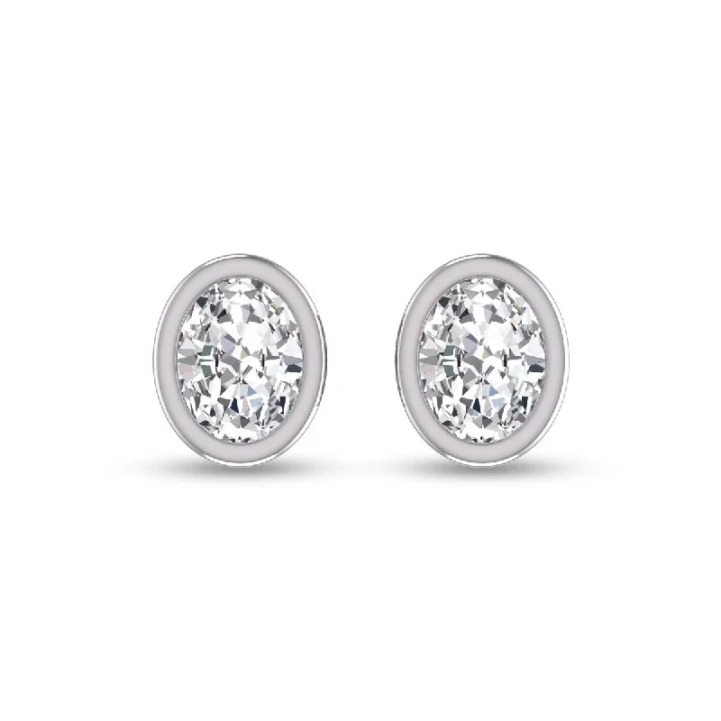 Marquee Lab Grown 3/4 Carat Oval Bezel Set Solitaire Diamond Earrings in 14K White Gold