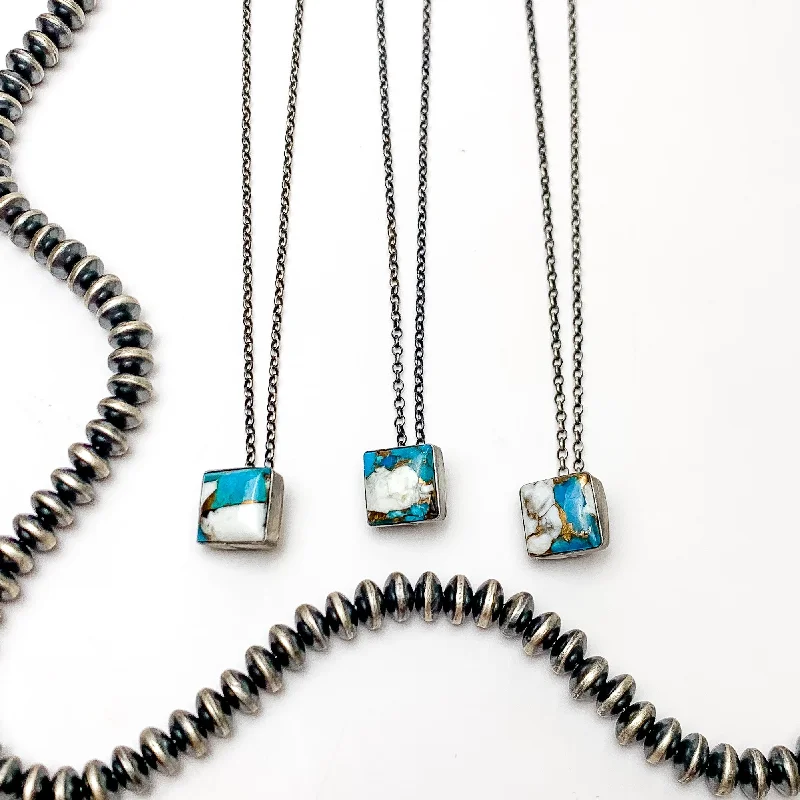 Vernon Kee | Navajo Handmade Sterling Silver Chain Necklace with Multi Spiny Turquoise Square Pendant