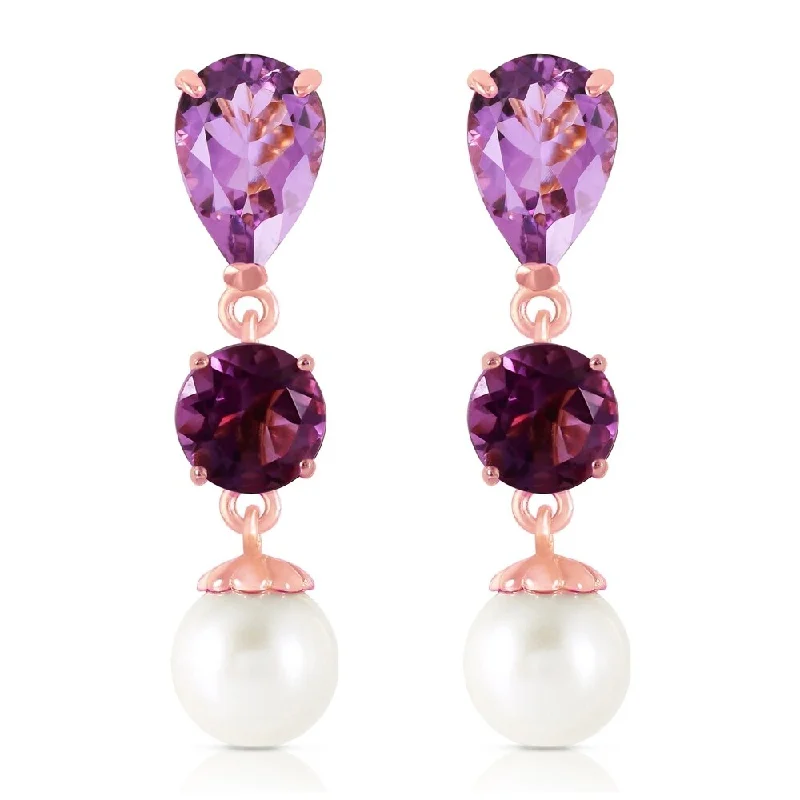 10.5 Carat 14K Solid Rose Gold Chandelier Earrings Amethyst pearl