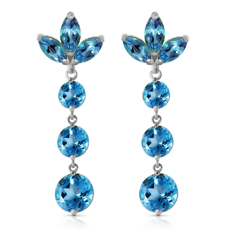 8.7 Carat 14K Solid White Gold Dangling Earrings Natural Blue Topaz