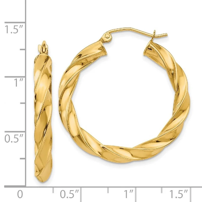 Curata 14k Yellow Gold Polished Light 31x4mm Twisted Hoop Earrings