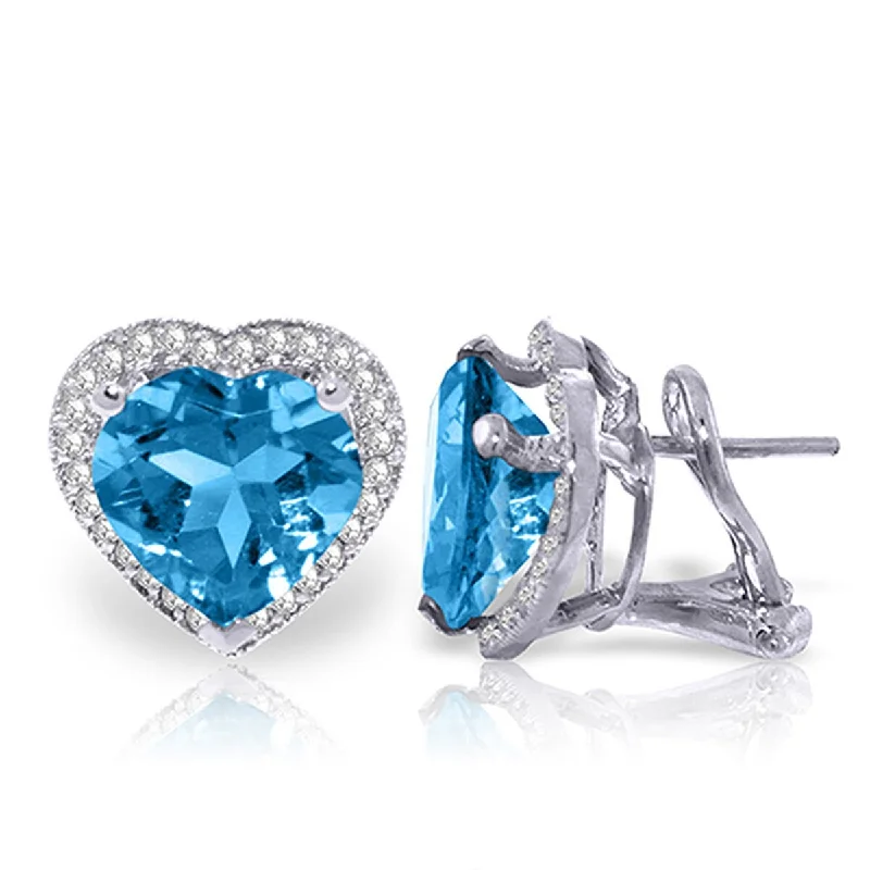 12.88 Carat 14K Solid Gold Heart Blue Topaz Diamond Earrings