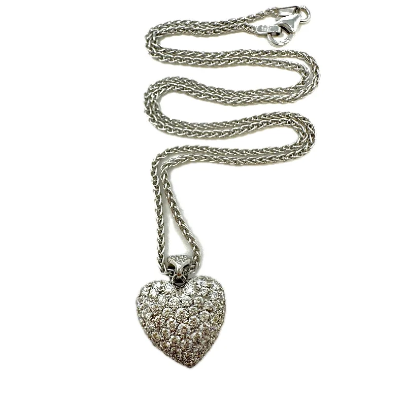 18K White Gold 16" Necklace with Diamond Heart Pendant