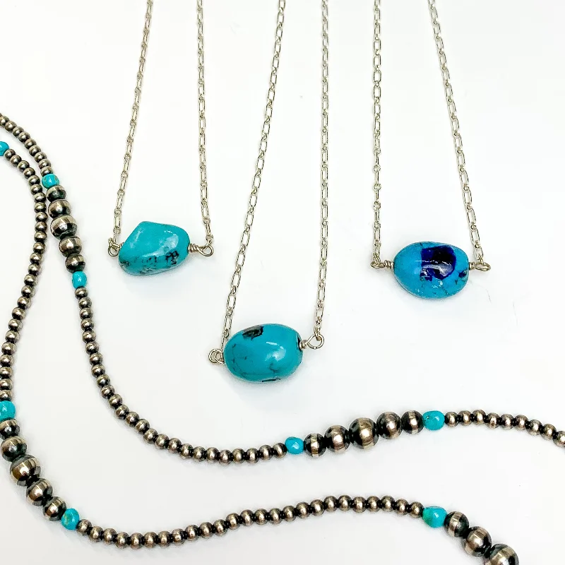 Navajo | Navajo Handmade Small Turquoise Chunk Stone on Silver Chain Necklace