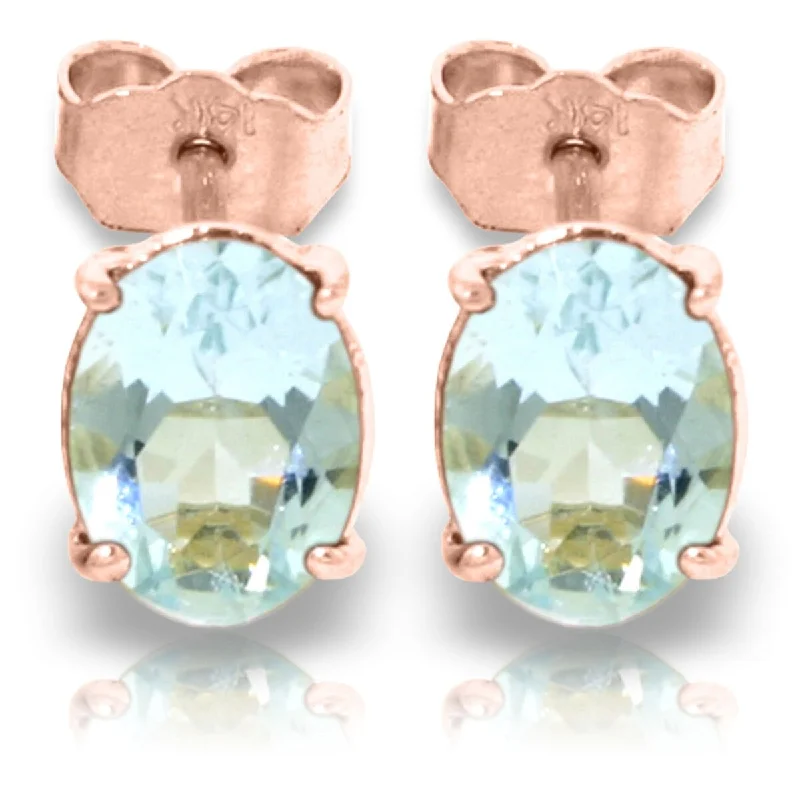 1.8 Carat 14K Solid Gold Stud Earrings Natural Aquamarine Gemstone