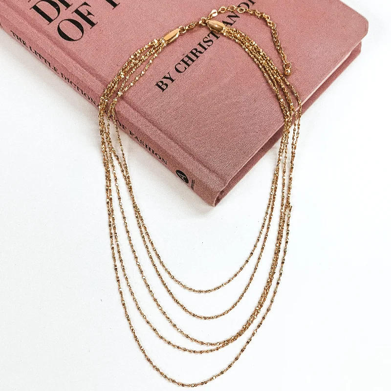 Layered to Perfection Multi Chain Necklace in Gold Tone