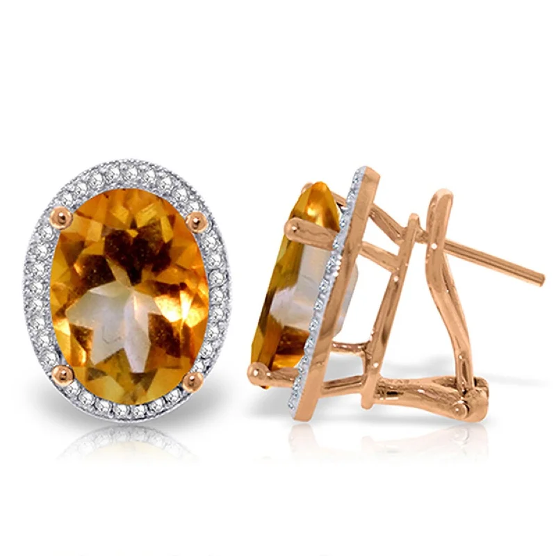 9.76 Carat 14K Solid Gold Oval Citrine Diamond Gemstone Earrings