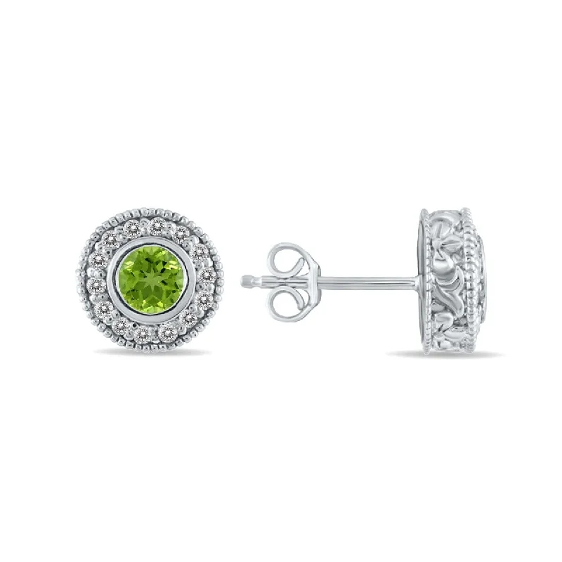 Marquee 1/2 Carat TW Peridot and Diamond Bezel Set Earrings 10K White Gold