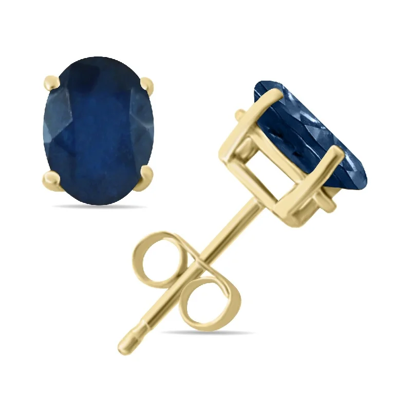 Marquee 4 Carat All-Natural Genuine 9x7mm, Oval Sapphire Earrings set in 14K Yellow Gold