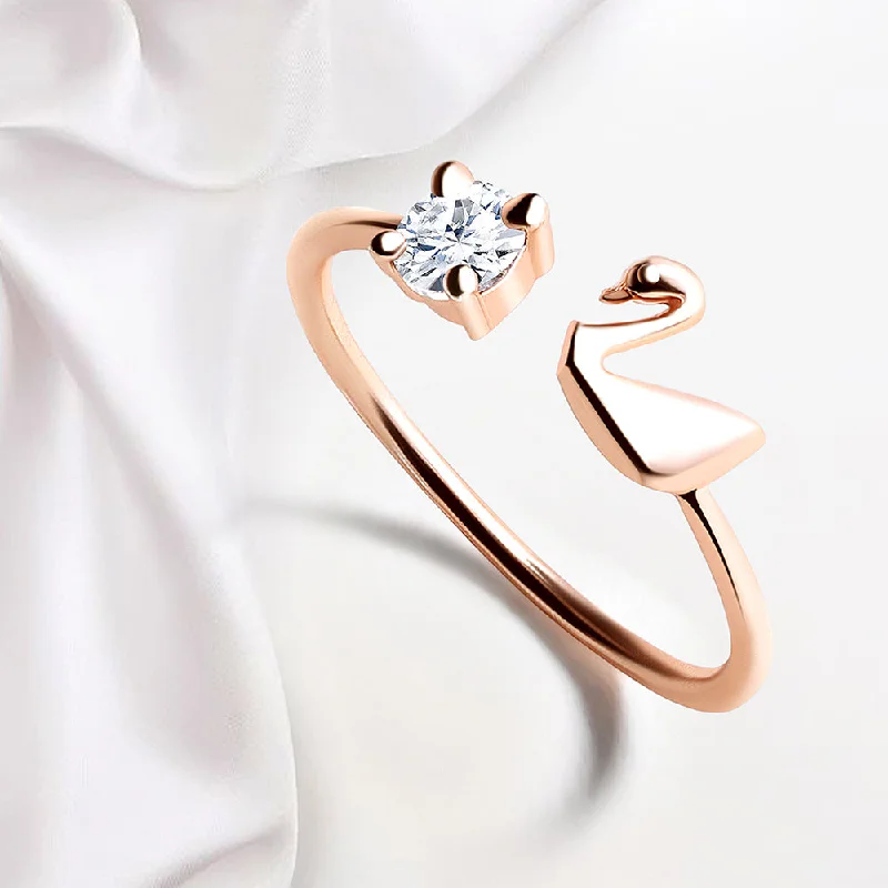 Mahi Rose Gold Plated Duck Shaped Adjustable Finger Ring with Cubic Zirconia for Women (FR1103173ZWhi)