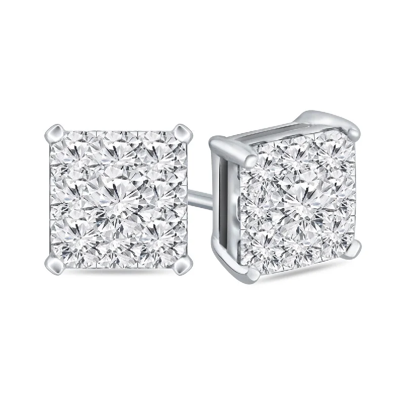 Auriya 14k Gold 1 1/2ctw Square Pave Diamond Stud Earrings (H-I, I1-I2)