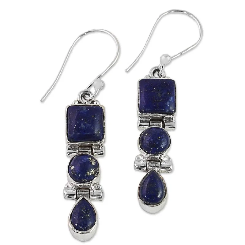 NOVICA Handmade Royal Blue Glamour Sterling Silver Lapis Lazuli Earrings (India) - 1.8*0.3