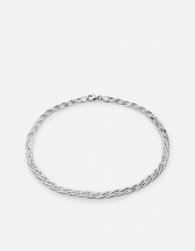 Slim Braided Herringbone Choker, Sterling Silver