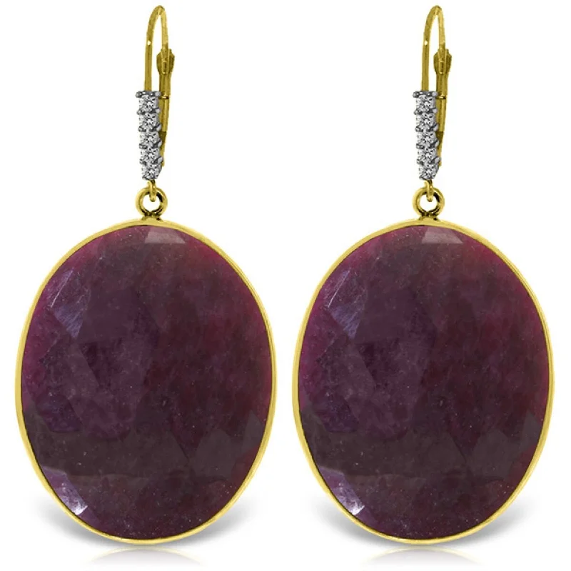 14K Solid Gold Diamonds Leverback Fine Ruby Gemstone Earrings