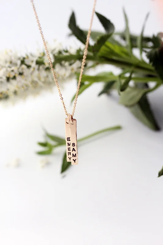 petite vertical bar necklace { silver + gold }