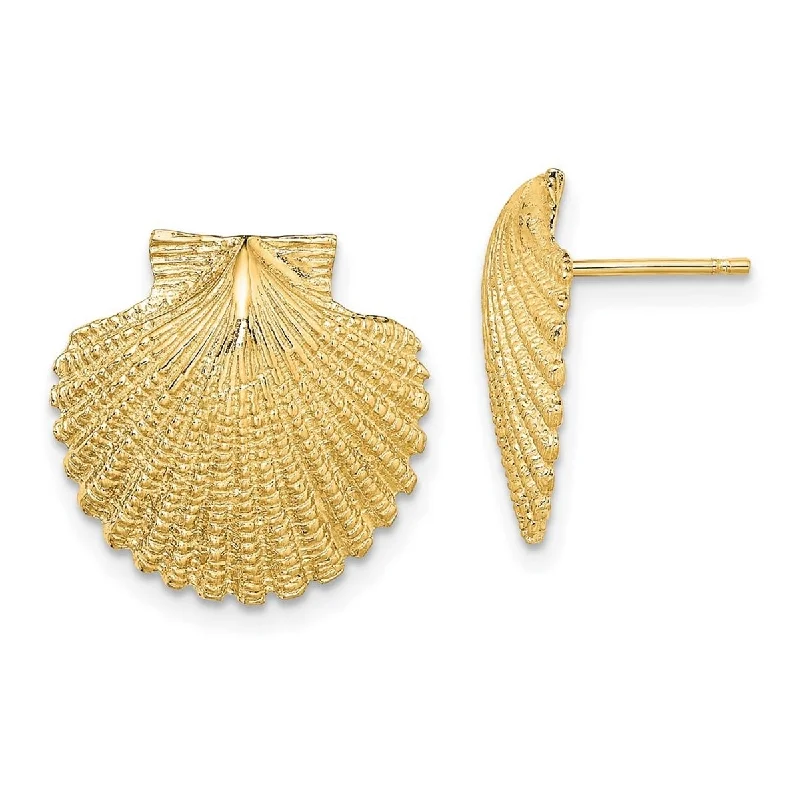 Curata 14k Yellow Gold Scallop Shell Post Earrings 2 d 16.4x16.6mm