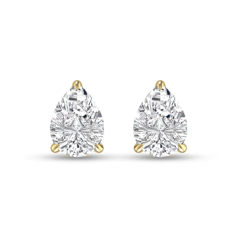 Marquee Lab Grown 1 Carat Pear Shaped Solitaire Diamond Earrings in 14K Yellow Gold