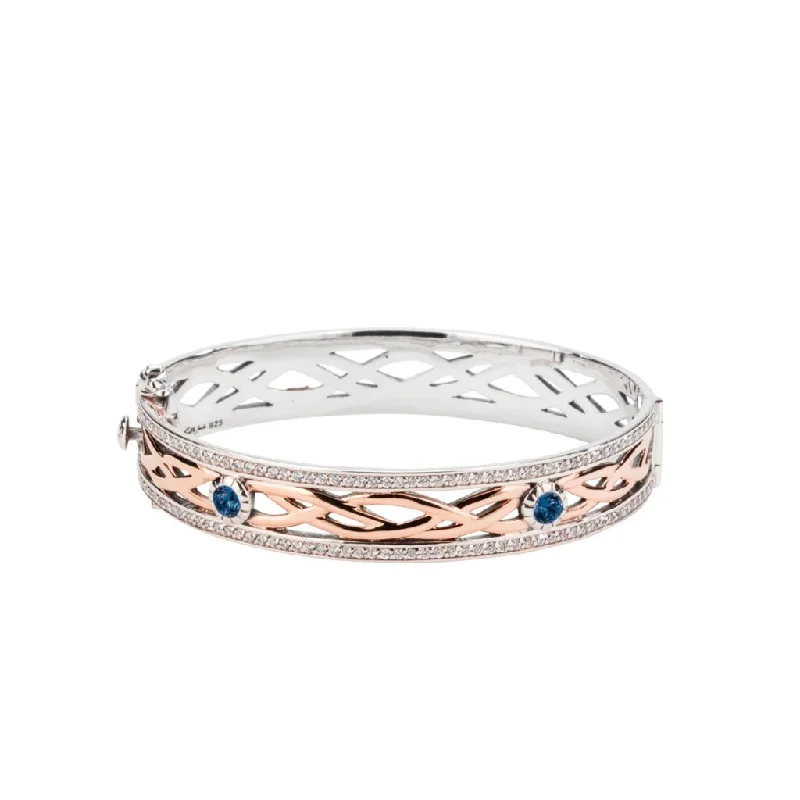 Silver and 10k Rose Gold with Blue Stones Brave Heart Bangle