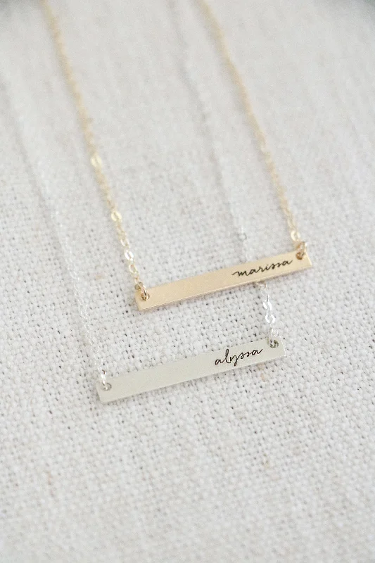 cursive bar necklace {sterling silver + gold filled}