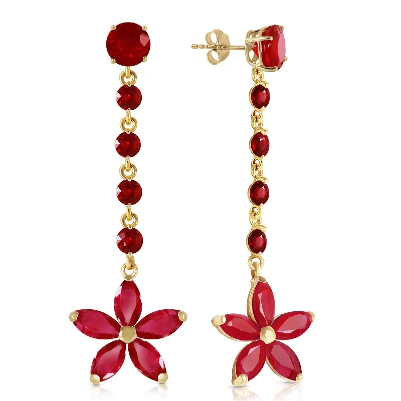 14K Solid Gold Chandelier Elegant Gemstone Earrings with Rubies