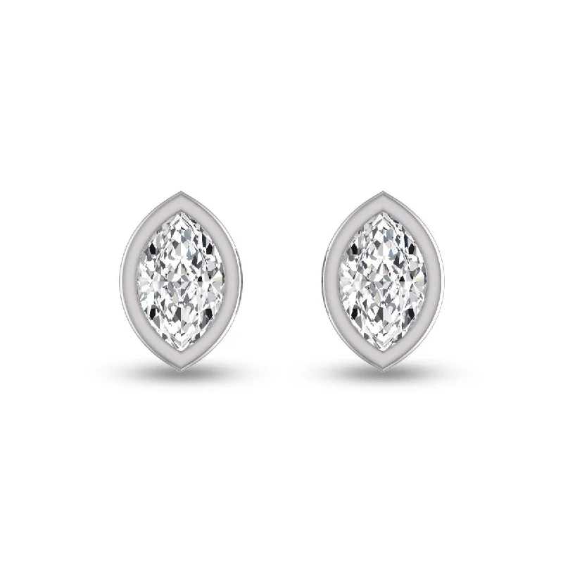 Marquee Lab Grown 3/4 Carat Marquise Bezel Set Diamond Solitaire Earrings in 14K White Gold