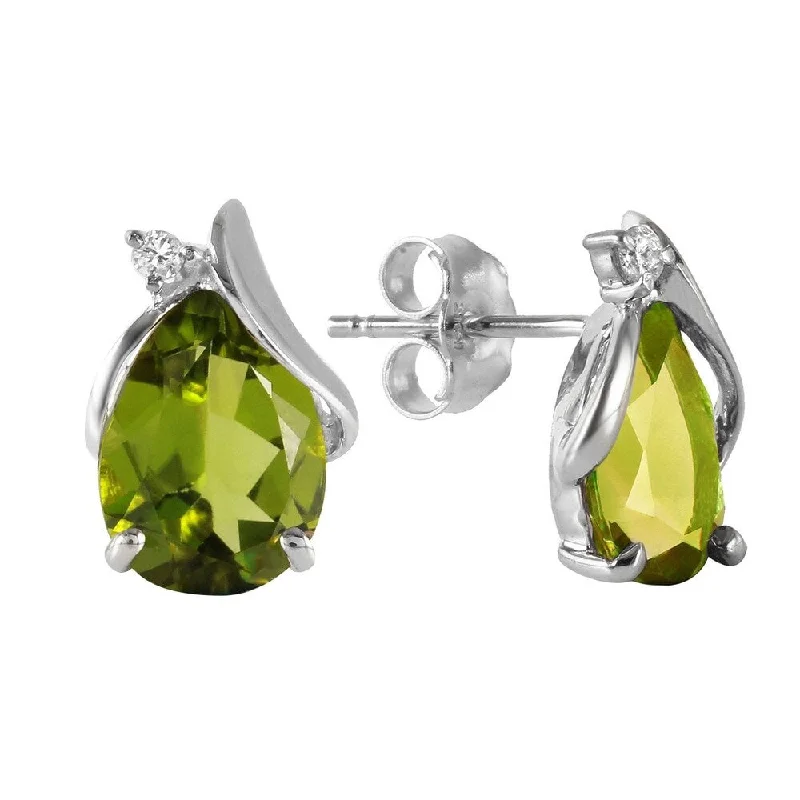 4.26 Carat 14K Solid White Gold Stud Earrings Diamond Peridot