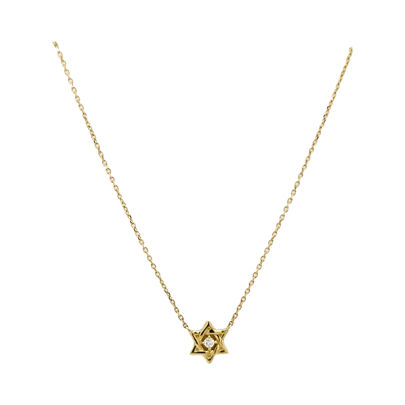 GOLD STAR OF DAVID WITH SINGLE DIAMOND NECKLACE