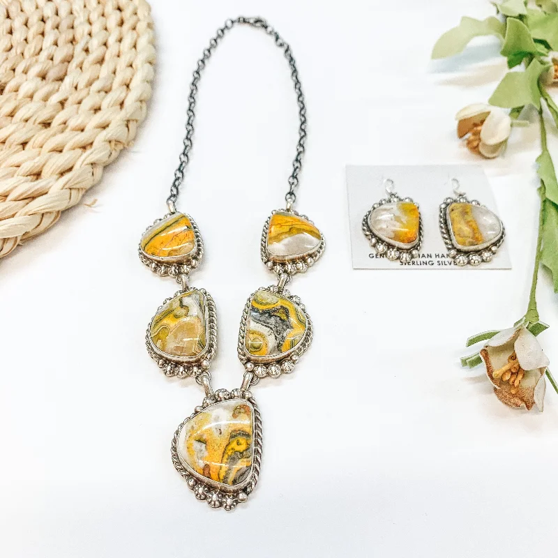 Betta Lee | Navajo Handmade Sterling Silver & Bumble Bee Jasper Necklace + Matching Earrings