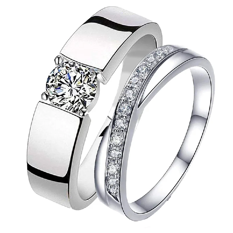 Mahi Valentine Gift Proposal Endless Affection Couple Ring with Crystal for Men and Women (FRCO1103209R)