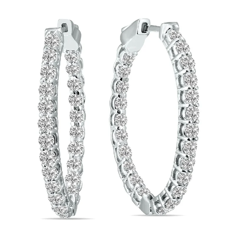 Marquee 3 Carat TW Oval Lab Grown Diamond Hoop Earrings in 14K White Gold