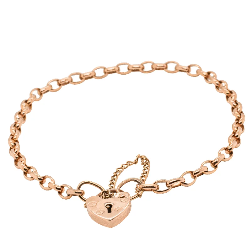 Deja Vu 9ct Rose Gold Oval Belcher Link Bracelet with Heart Clasp