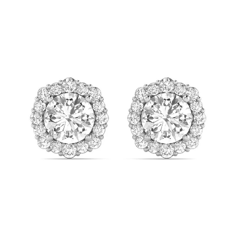 Marquee 1 1/5 Carat TW Floral Halo Diamond Stud Earrings 14K White Gold