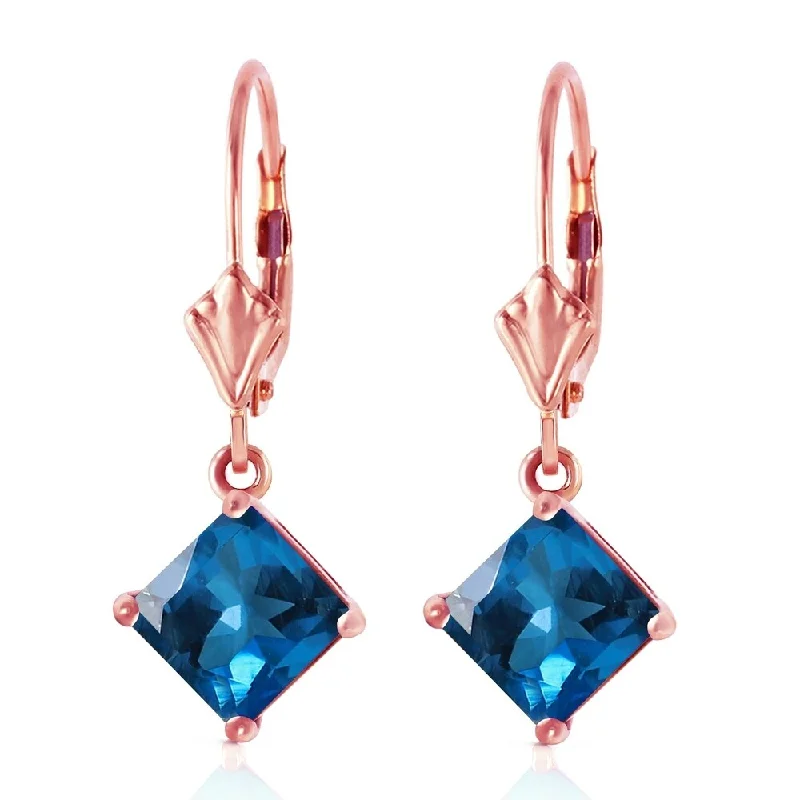 3.2 Carat 14K Solid Rose Gold Blue Topaz Simplicity Earrings