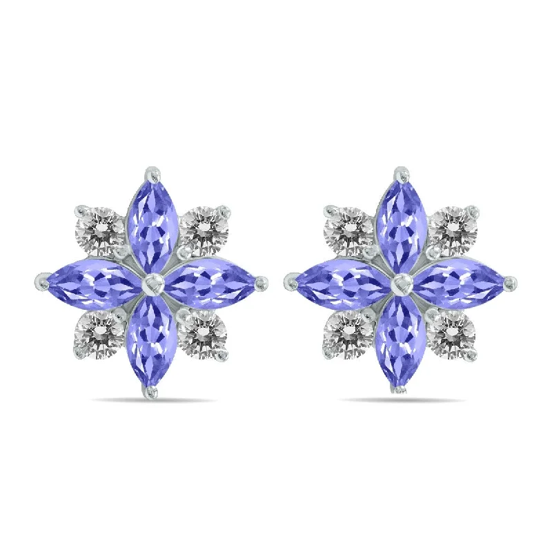 Marquee 1 Carat TW Tanzanite and Diamond Flower Earrings in 10K White Gold