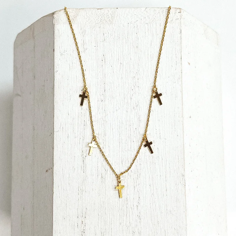 Gold Dipped Dainty Chain Necklace with Cross Charms