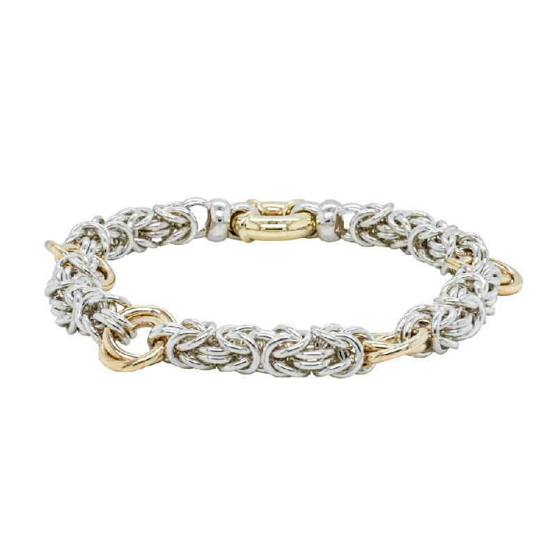 Sterling Silver & 9ct Yellow Gold Byzantine Bracelet