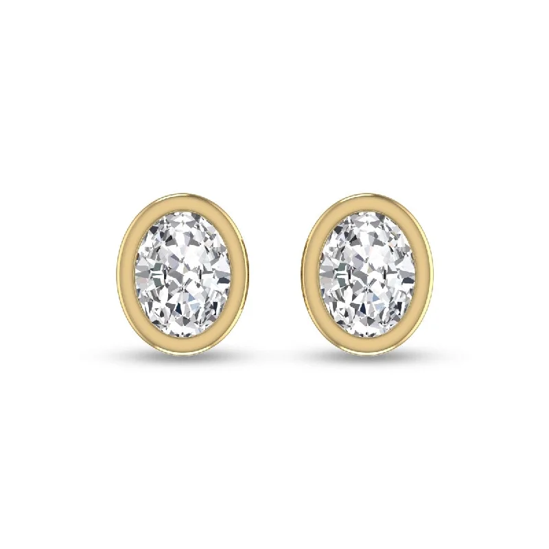 Marquee Lab Grown 1/2 Carat Oval Bezel Set Solitaire Diamond Earrings in 14K Yellow Gold