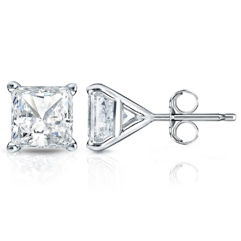 Auriya 1ctw Princess-cut Diamond Stud Earrings 14k Gold Martini-set (H-I, SI1-SI2)