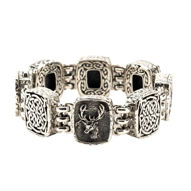 Silver or Silver and Bronze Stag & Celtic Knotwork Link Bracelet