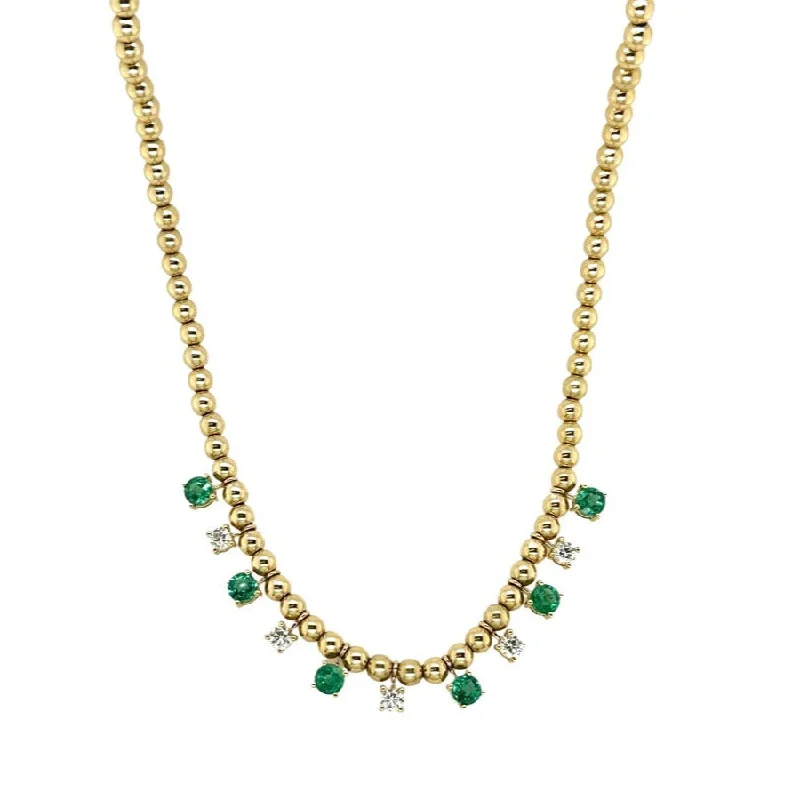 EMERALD & DIAMOND SPRINKLE BALL CHAIN NECKLACE