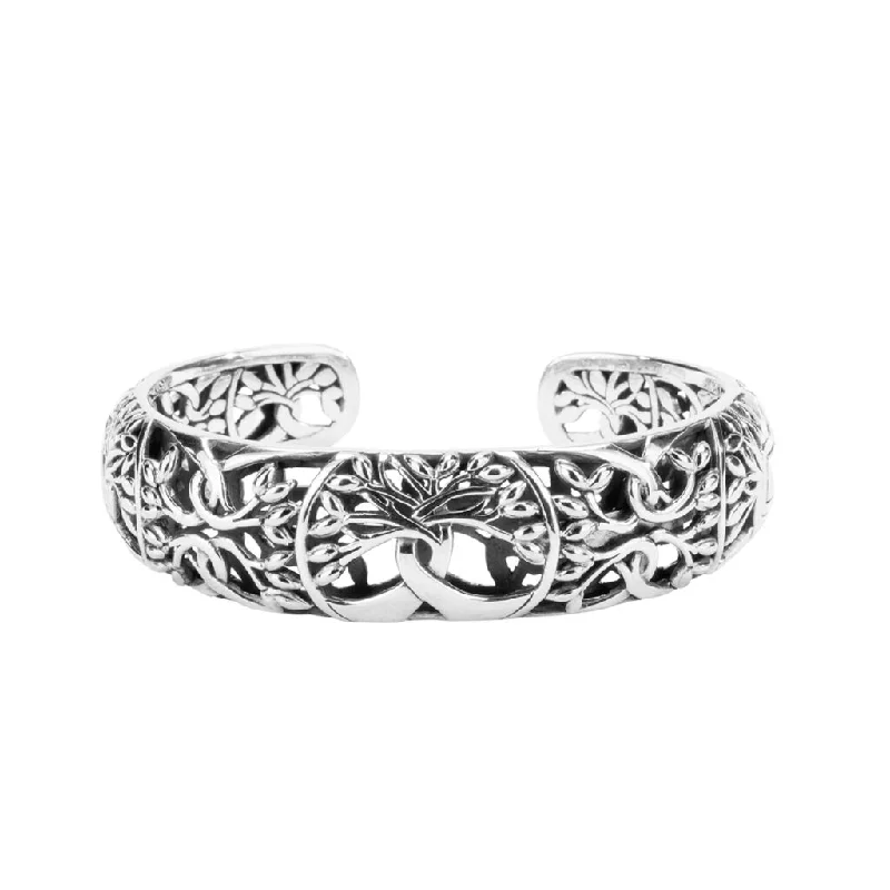 Silver Tree of Life Hinged Bangle