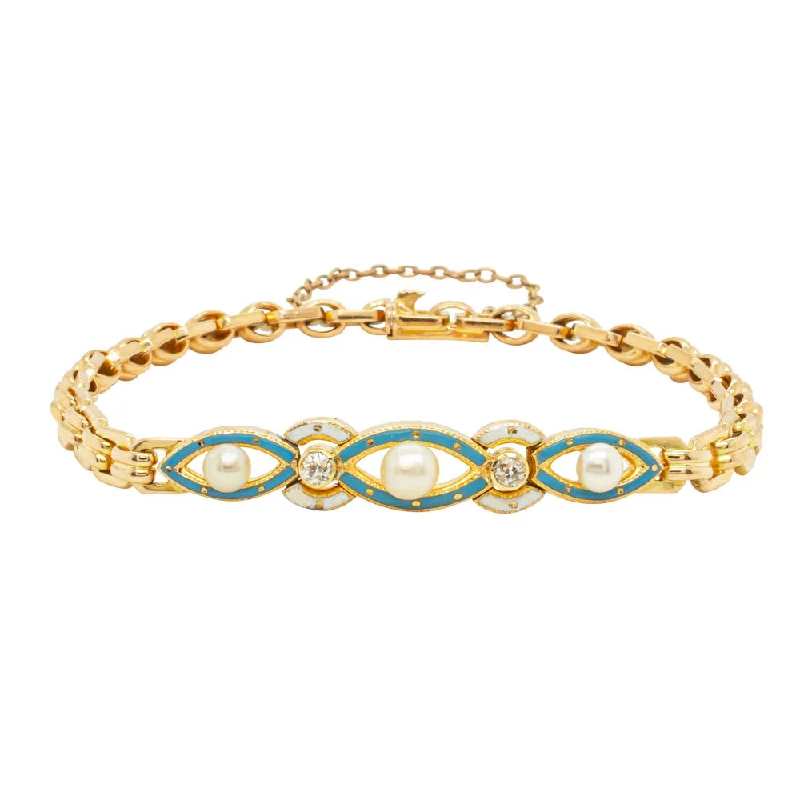 Vintage 15ct Yellow Gold Pearl and Diamond Bracelet