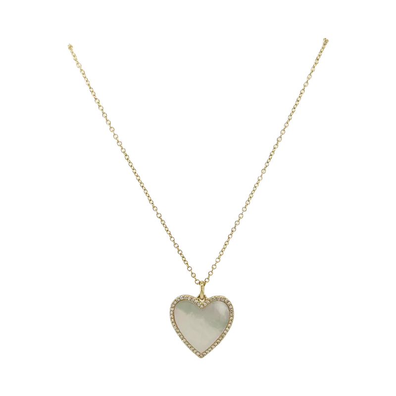 MOTHER OF PEARL & DIAMOND HEART NECKLACE