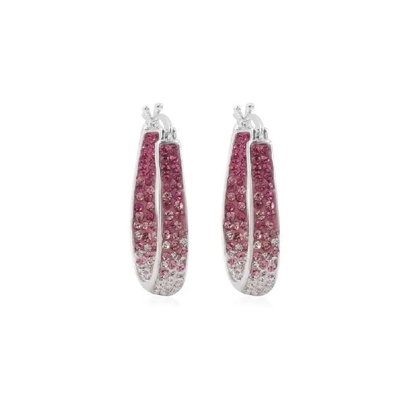 Pink and White Inside Out Crystal Hoop Earrings For Women - Pink and White