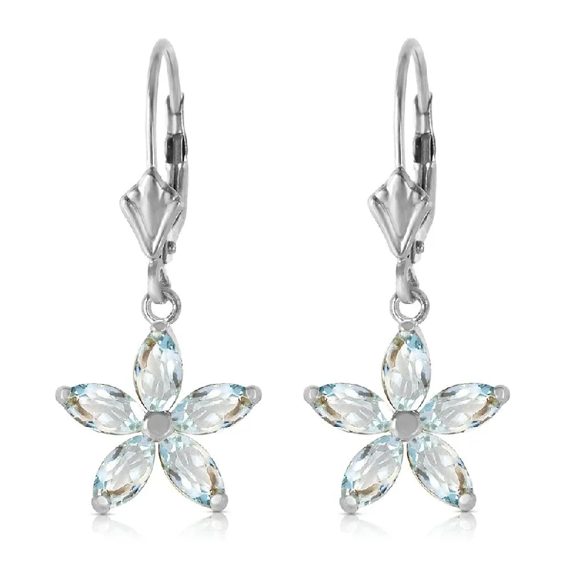 2.8 Carat 14K Solid White Gold Stand Firm Aquamarine Earrings