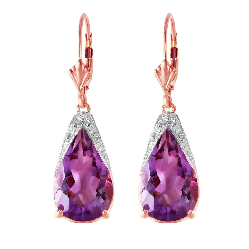 10 CTW 14K Solid Rose Gold Leverback Earrings Natural Amethyst